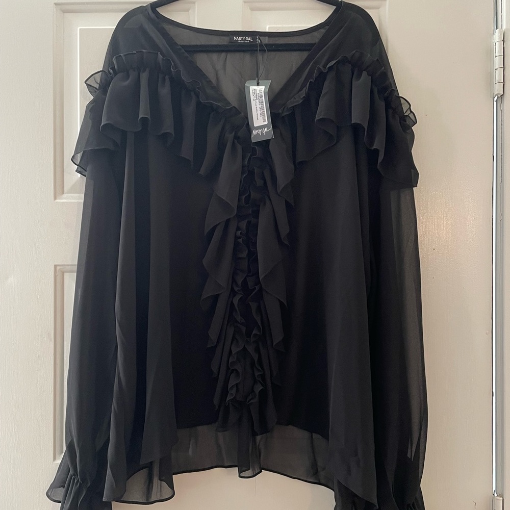 Sheer Plus Nasty Gal Black Ruffle Top